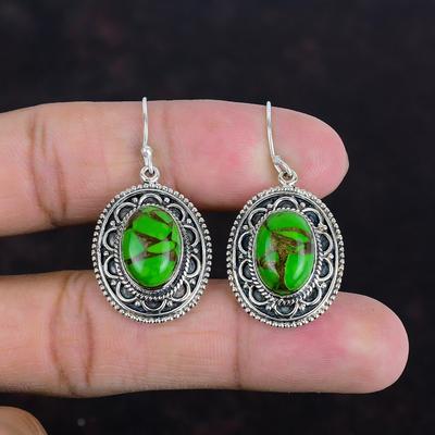 Copper Green Turquoise Earring 925 Sterling Silver Earrings Vintage Earring Green Turquoise Gemstone Jewelry Gifts For Her Handmade Earrings
