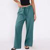 Women's Cotton And Linen Casual Summer Straight Wide Leg Loose Drawstring Elastic Waistband Pocket Trousers