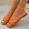 Fashion Orange Flat Sandals For Woman Leather Luxury Casual Summer Non-slip Slippers Ladies Open Toe Square Head Outdoor Beach Slippers