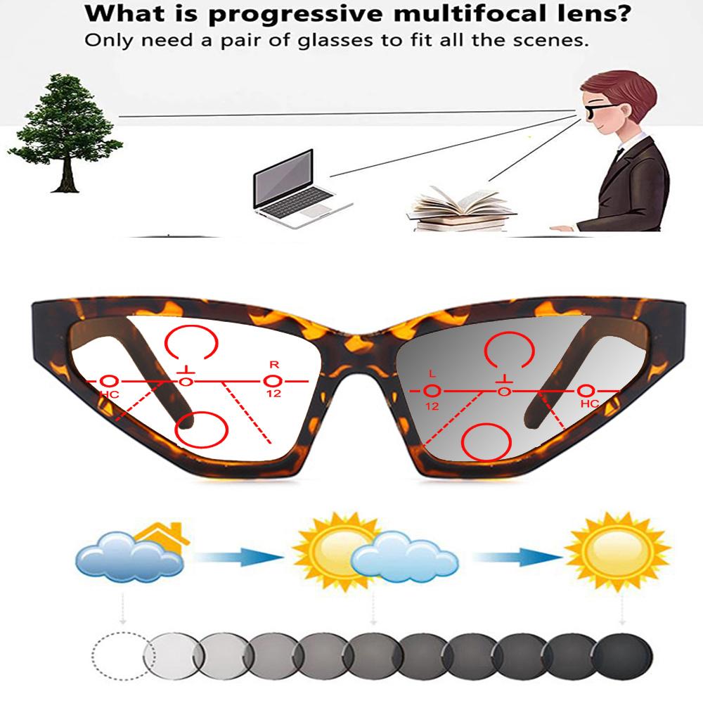 

European and American Cat s Eye Retro Polygon Small Frame Photochromic Progressive Multifocal Reading Glasses +0.75 To +4 +0.75