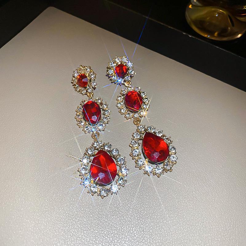 

Серебряные серьги-подвески с бриллиантами в форме цветка для женщин - стиль ретро-ниши, модный, роскошный, первоклассный дизайн Long красный