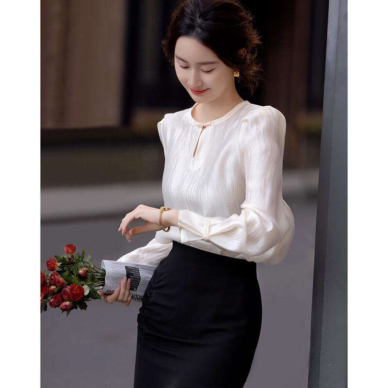 Demana Fashion Editor Spring Lyocell Puff Sleeve Disc Button Shirt