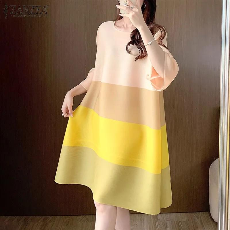 2026 European-Style Women s Loose Batwing Sleeve Color Block Pleated Dress for Spring/Summer XXXL жёлтый