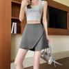 Casual Womens Summer Gray Skirt Suit With Zipper For Office And Casual Wear