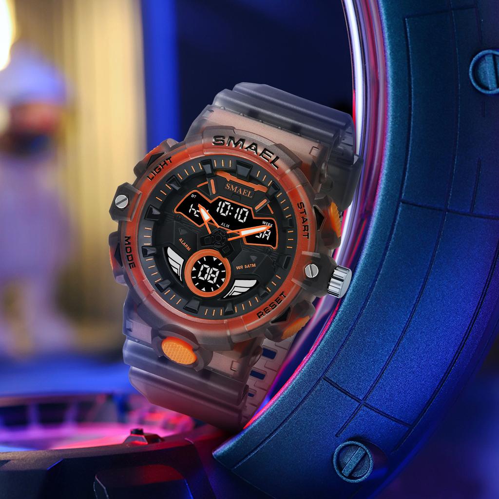 SMAEL 8085 Fashionable Digital Double Display Diver Watch with Alarm & Luminous 50 Bar Waterproof Day/Date Sport Outdoor Unisex