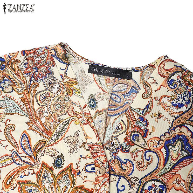 ZANZEA Abito Musulmano da Donna a Manica Lunga, Collo a V, Vestibilità Larga, Casual, con Stampa Etnica