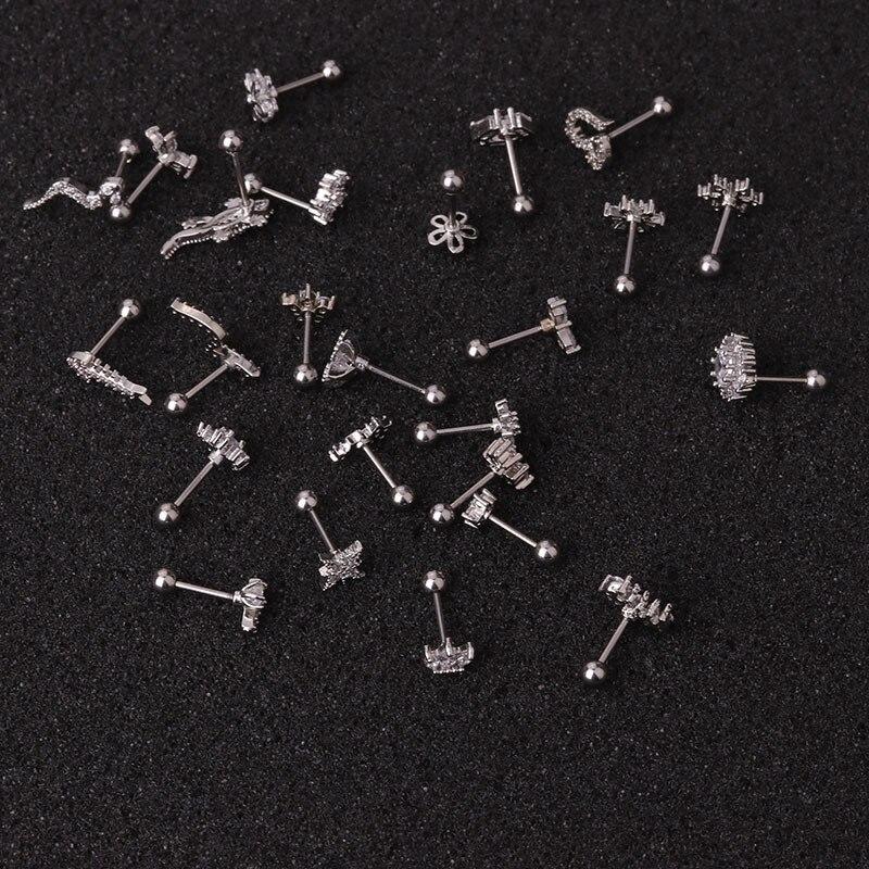 1piece Gold Color Crown Star Flower CZ Tragus Cartilage Stainless Steel Ear Stud Piercing Crystal Daith Earring