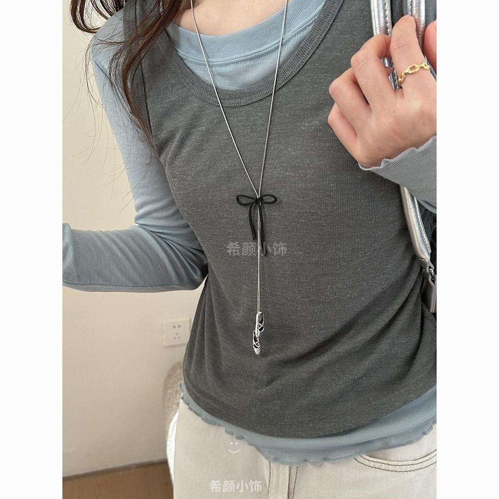 Ballet Bow Shoes Pendant Necklace Women's Titanium Steel Non-Fading Long Sweater Chain Neck Accessories