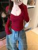 Chic Red Long Sleeve Square Neck Slimming Top for Women