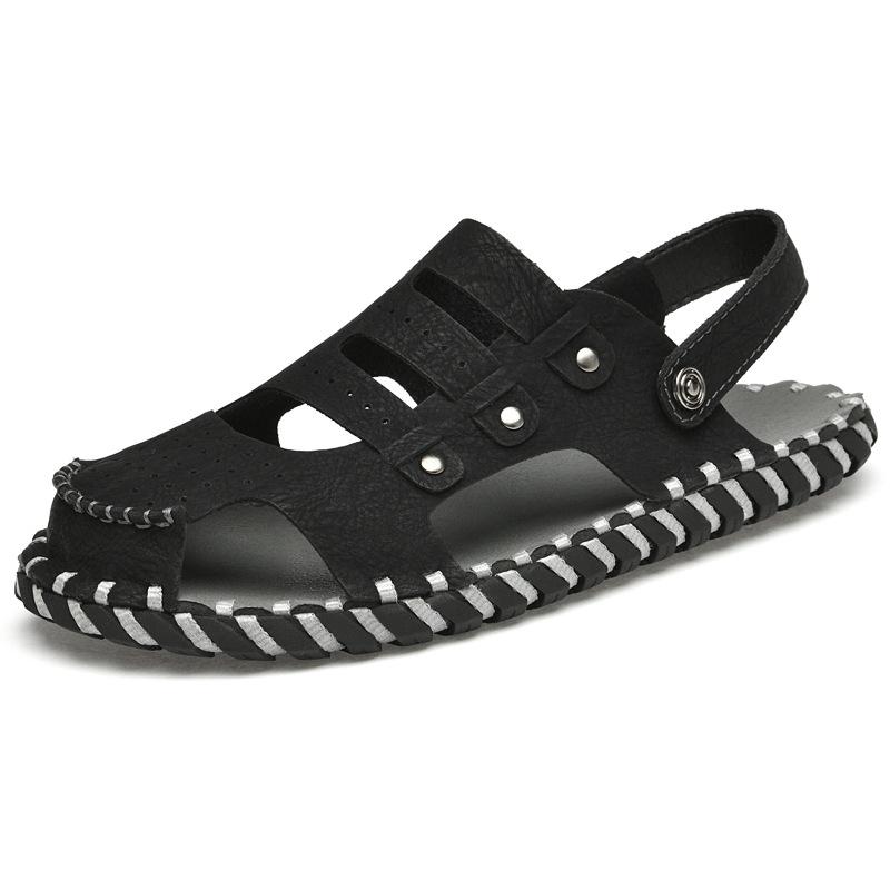 

Летняя мужская повседневная пляжная обувь, уличные тапочки, новые нескользящие сандалии для вождения двойного назначения из натуральной кожи 46 чёрный