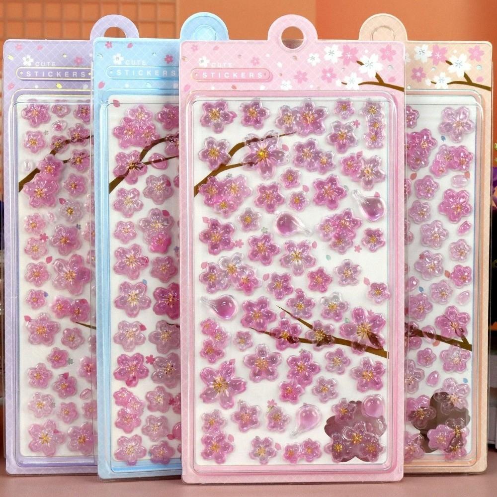 Solid Crystal Cherry Blossom Petal Stickers Decals Toy Drop 3D Relief Stickers  Scrapbooking