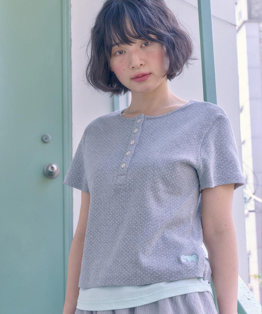 AMBLER Bottom Dot Layered Embroidered Short Sleeve T-Shirt Acr703 (Melange)