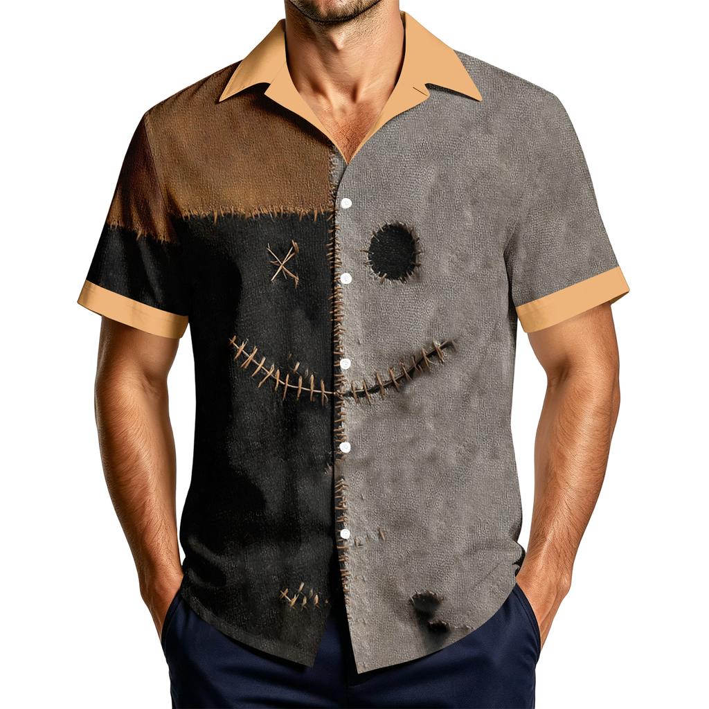 Men's Casual Short Sleeve Shirt with Halloween Print for Parties and Everyday Wear