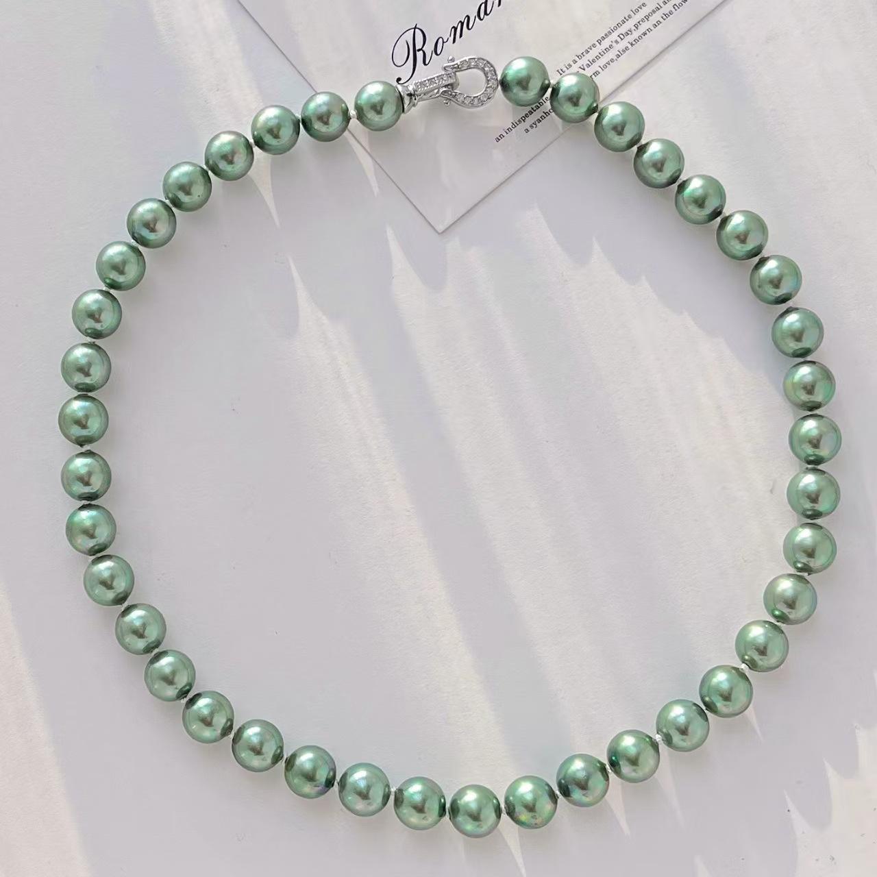 

High Quality 10Mm Retro Premium Mermaid Ji Green Artificial Crystal Pearl Necklace Clavicle Chain