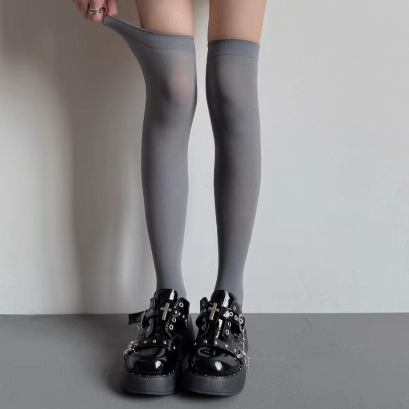Gray JK Calf Socks Japanese Velvet Long Tube Stockings Thin Section Soft Breathable Versatile Knee Length Extended Student Socks