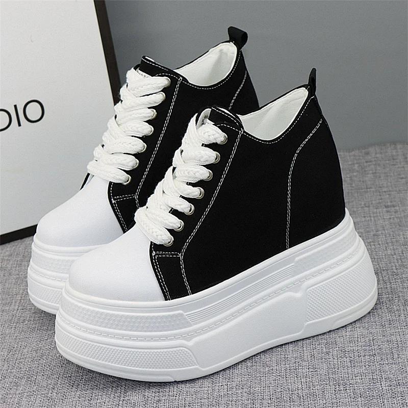 Fashion Luxury Super High Canvas Shoes for Women- 12CM Increased Heels Korean Version Sneakers  Designer Sneakers for Women
