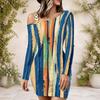 Women Plus Size One Shoulder Long Sleeve Printed Blue Pink White Bodycon Mini Dress