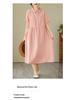2024 Summer Japanese Style Cotton-Linen Polo Collar Midi Dress for Women
