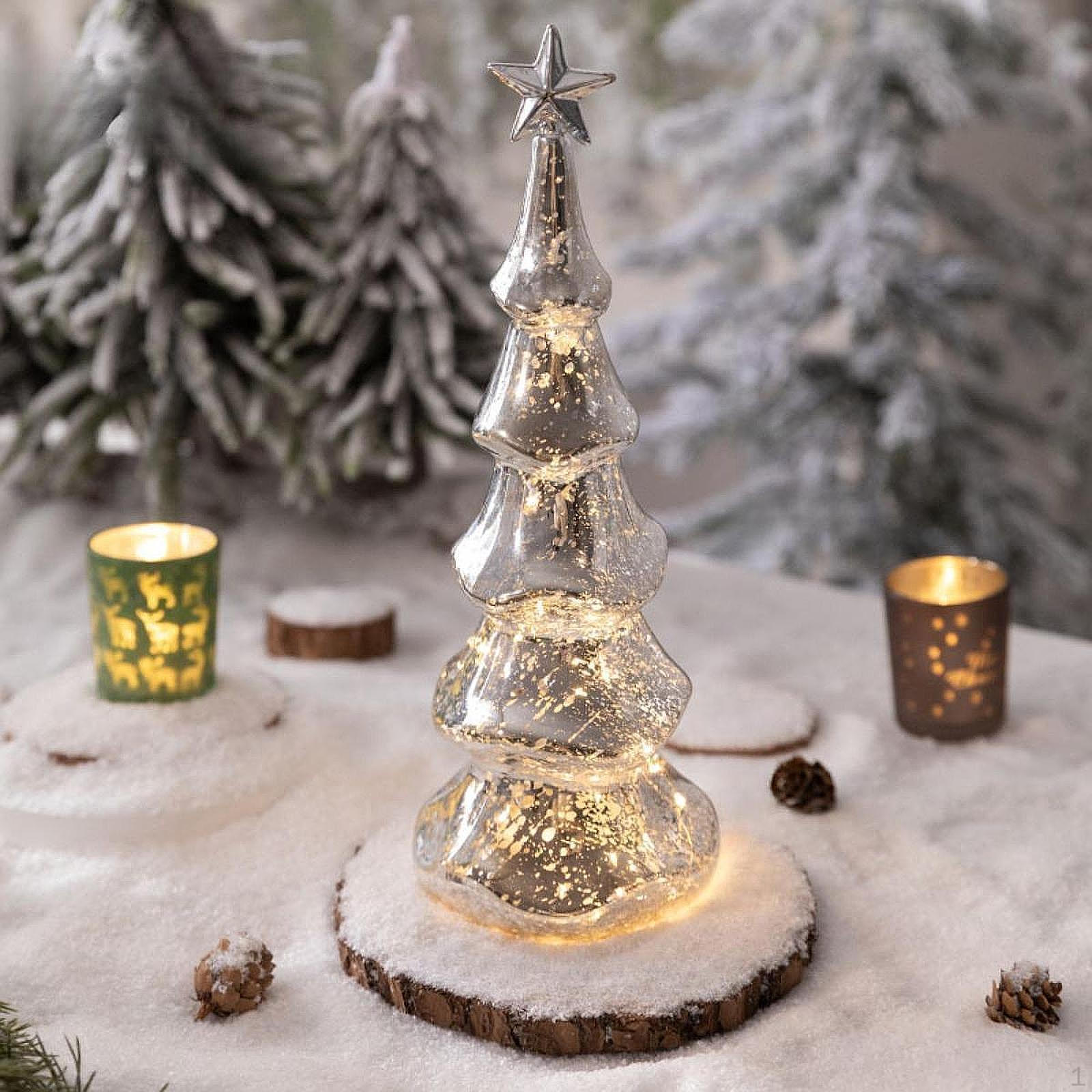 

Стеклянная фигурка в виде елки, светящийся декор, подсвеченная столешница L Silver
