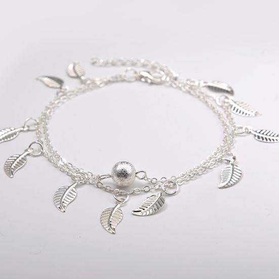 Double Layer Leaves Charm Anklet Foot Chain Summer Women Sandal Ankle Bracelet