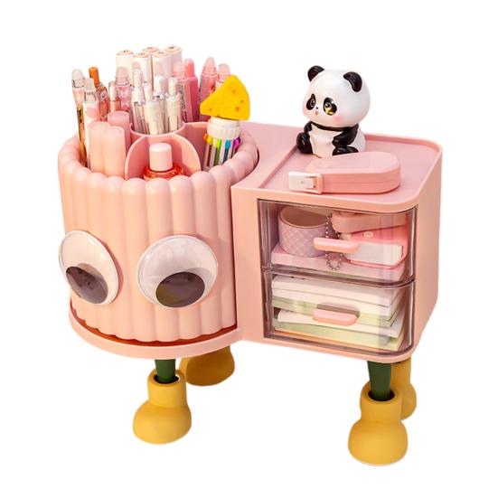

Cute Rotating Pen Holder with Drawer 2-in-1 Large Capacity Desktop Organizer for Kids Girls Multifunctional Storage And Sorting Box