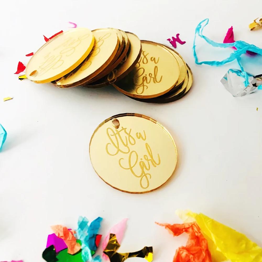 

10Pcs Its Girl Acrylic TAG Mirror Acrylic Gift Tag Gender Reveal Engraved Charm Cake Birthday Baby Shower Party Table Decor Gift 10pcs 5CM