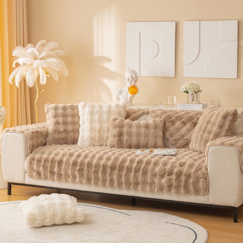 Tykke imitert kaninpels Plysjsofa Sklitrekk Sklisikker myk sofa Håndkle Sofapute til stue Moderne hjemmeinnredningsmatte
