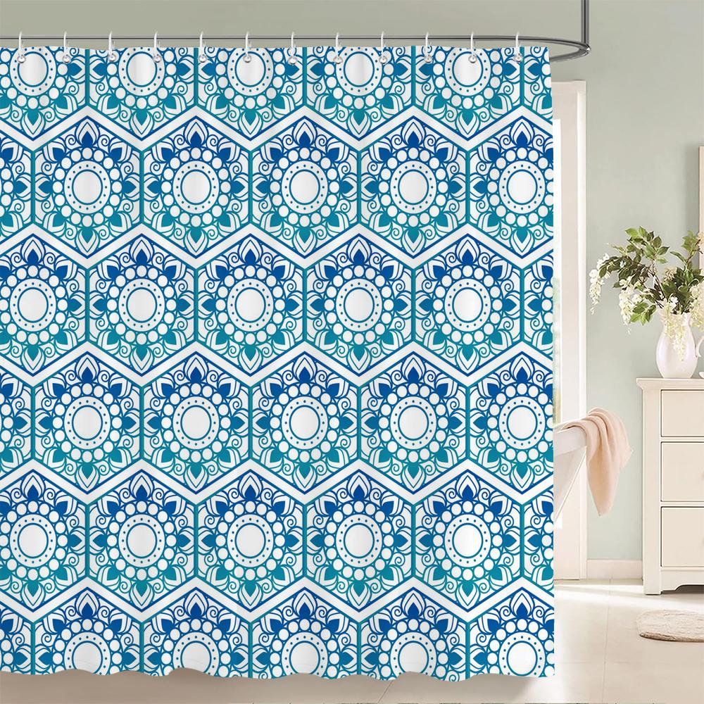 Geometric Pattern Fabric Waterproof Shower Curtain Bathroom Curtains Colorful Stripes Bathtub Decor Bath Screen with 12 Hooks