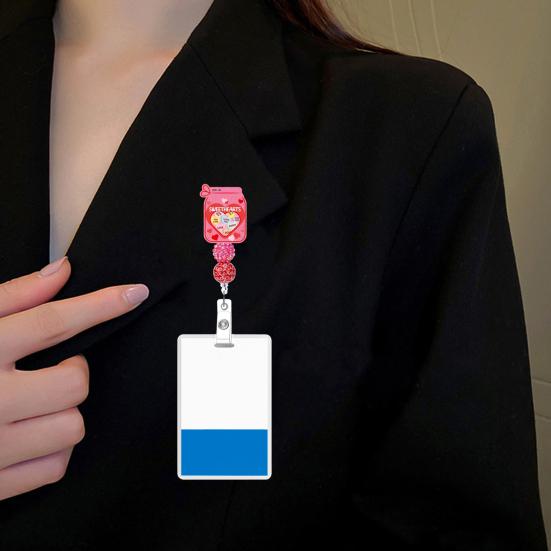 Gör-det-själv Pärlförsedd Märkeshållare Alla hjärtans dag Märkesklämma Justerbar Utfällbar Snodd för Nycklar ID-kort Kreativ Gåva för Par Vänner