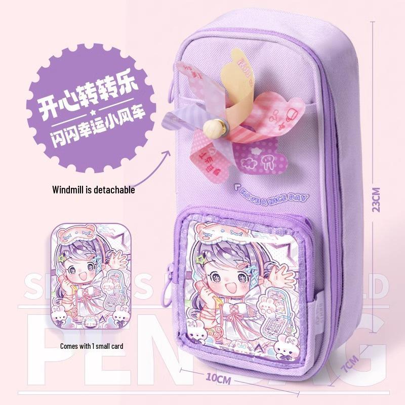 Lucky Pinwheel Pencil Case: Heart-Shaped, Large Capacity, Girly Backpack Design.