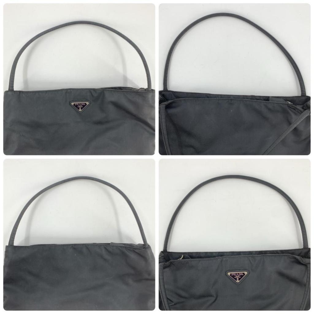 PRADA Tessuto Nylon Handbag Tote Bag Semi One Shoulder Arm Black Triangle Logo Plate Women's White Tag