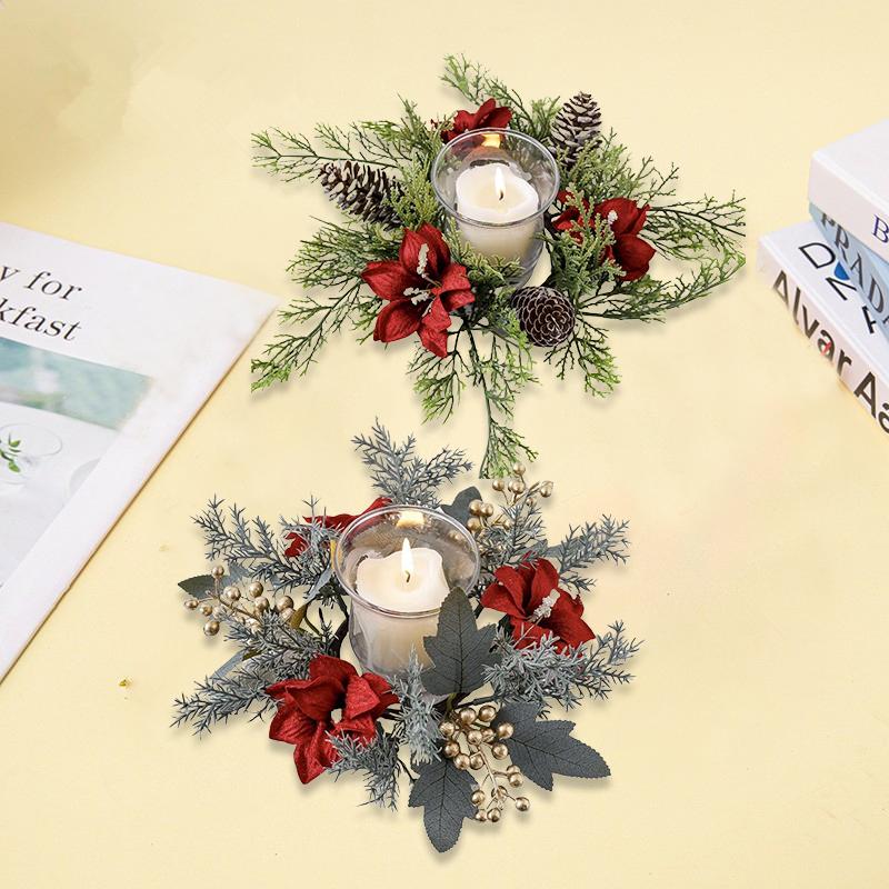 1PC Cross-Border New Christmas Tabletop Candle Aromatherapy  Candle Wreath Ring Faux Flowers