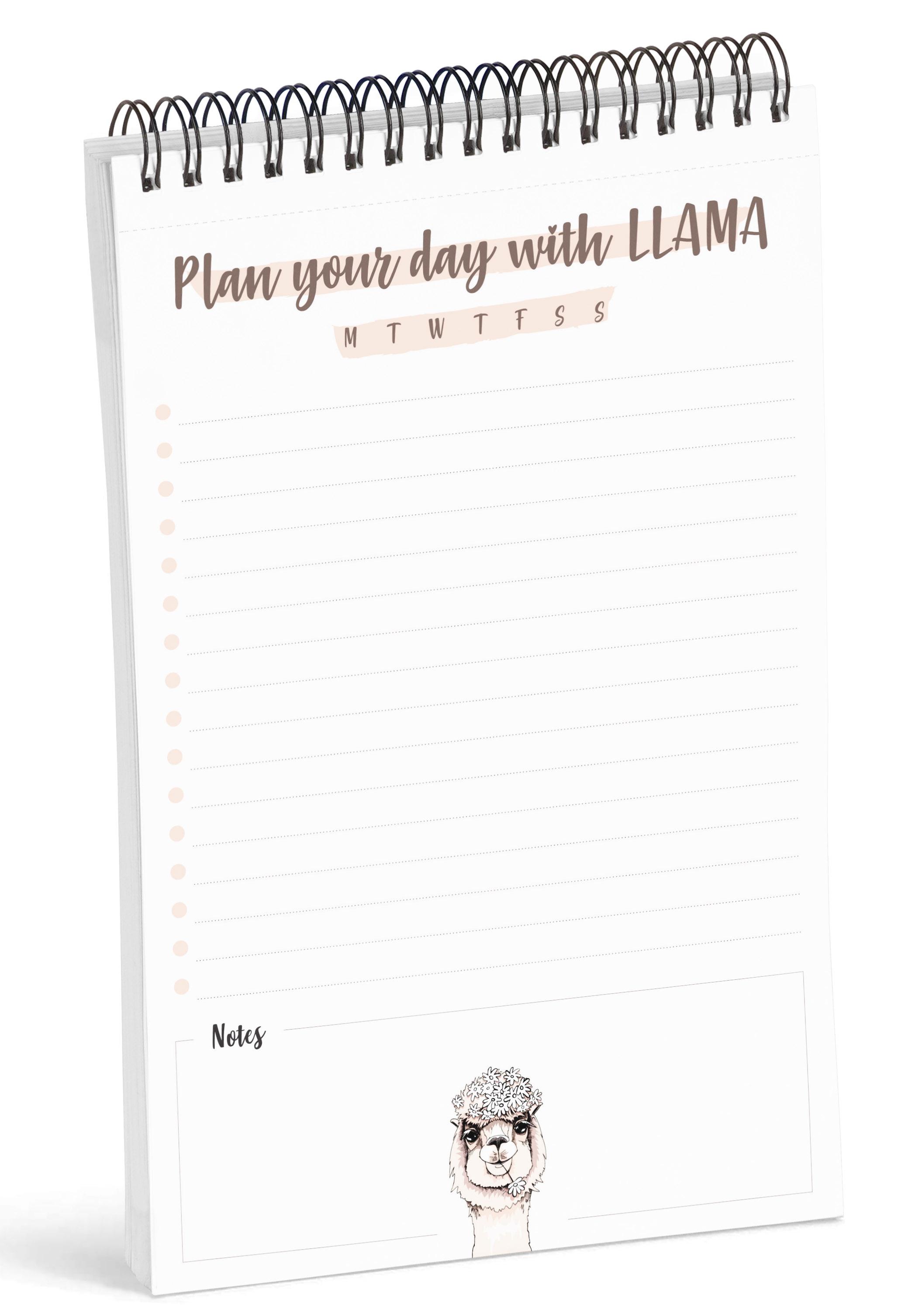 

Блокнот Inkdotpot To Do List — бумажные канцелярские принадлежности 6 x 9 дюймов, планируйте свой день с блокнотом на спирали Llama Ежедневный контрольный список-(50 листов) 6x9 inches белый