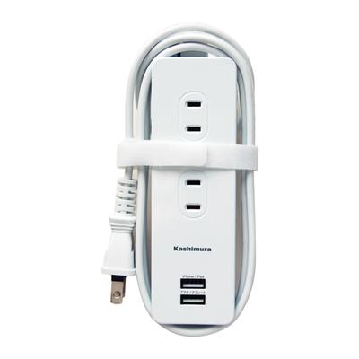 Kashimura Power Tap for Domestic and International Use AC4P USB2P 3A WH White 1.2m NWM-6