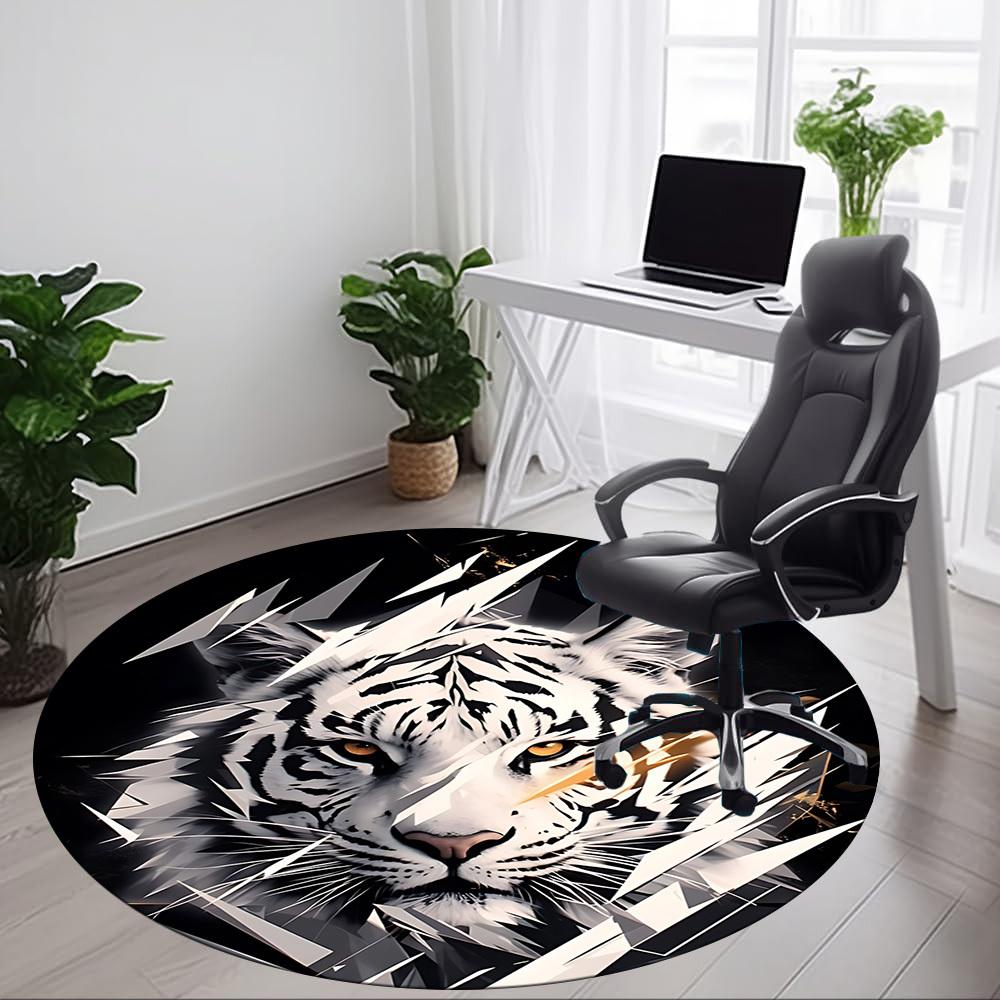 1pc Tiger Face Chair Carpet for Office, Round Non-Slip Durable Large Size Office Carpet, Suitable for Office, Beautiful Decoration