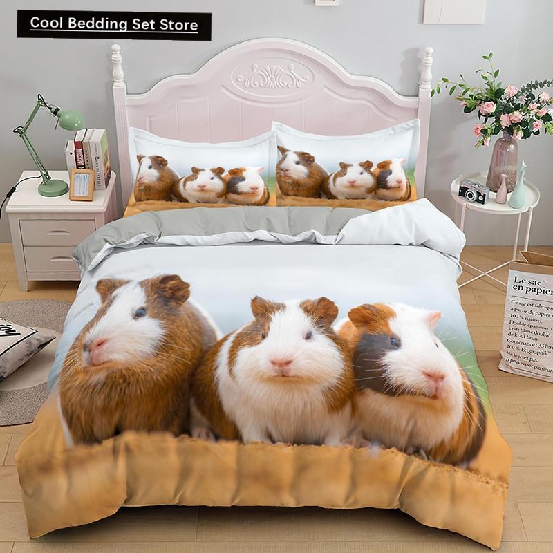 3D Marsvin Påslakan King Queen Härligt Hamster Sängklädesset För Barn Pojke Flicka Djur Husdjur Mus 2/3 Delar Polyester Täcke