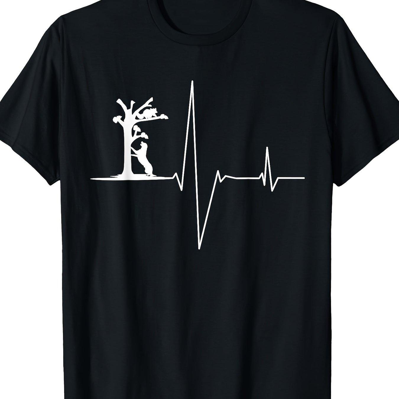 Coon Hunting Dog Tree Climb Heartbeat Graphic TShirt Soft Cotton Casual Short Sleeve Tee S
