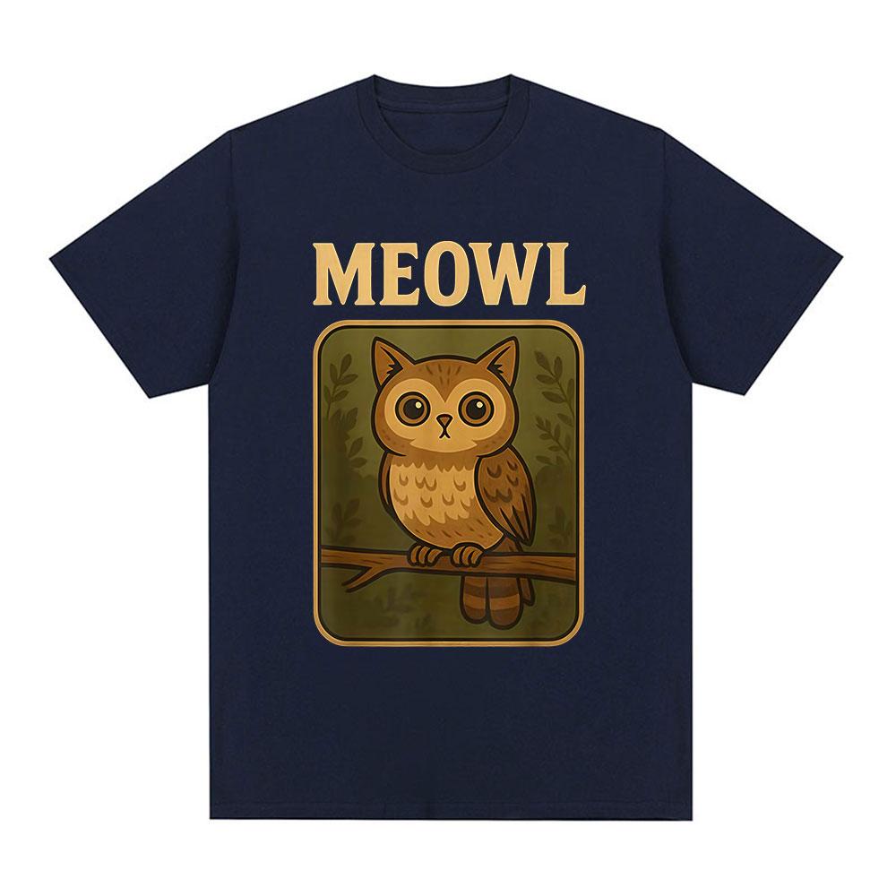 Meowl Cat Owl Funny Meme Graphic Tshirts Mens Clothing Fashion Harajuku Short Sleeves Tees Cotton Summer T Shirts Streetwear