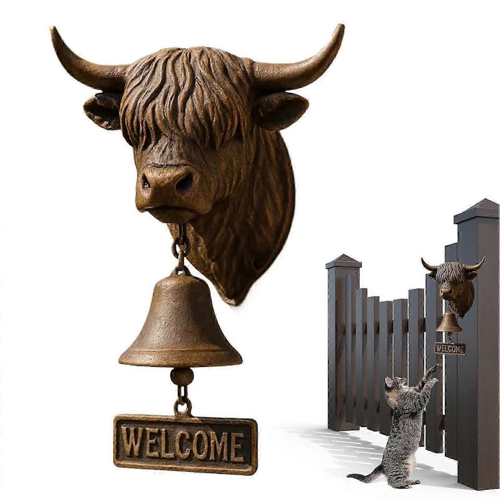 Highland Bull Welcome Bell Resin Cow Shape Mounted Decorative