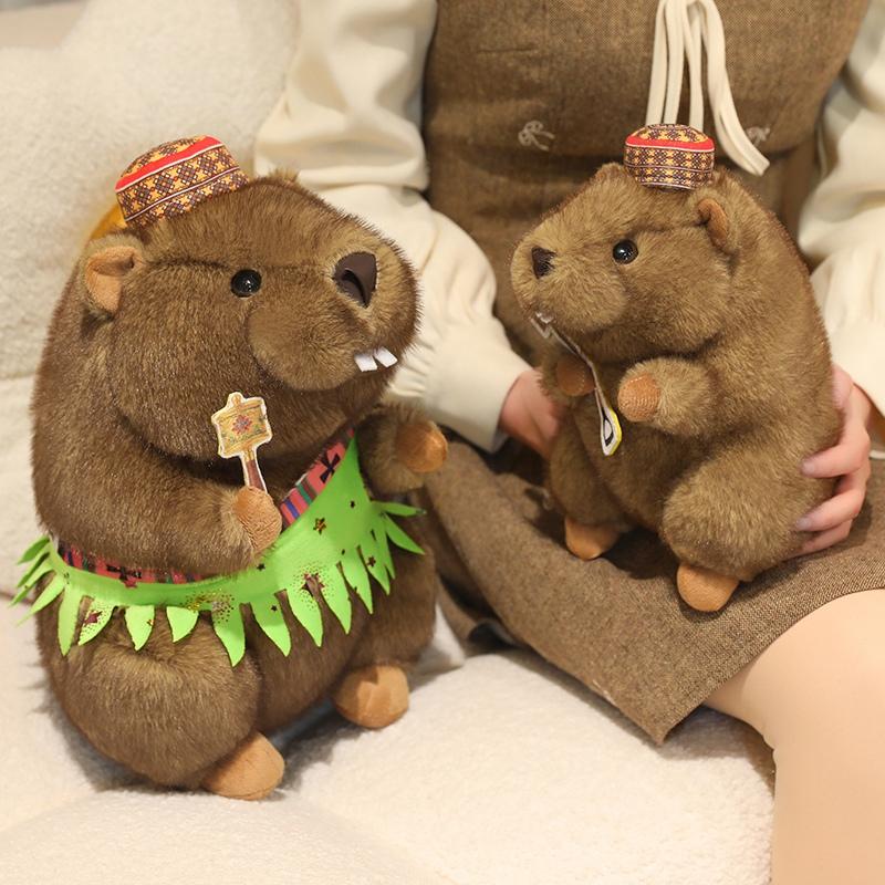 Stuffed Lifelike Mining Marmota Plush Toys Simulated Ethnic Samba Skirt Dress Groundhog Animals Hug Dolls Toys Birthday Gift