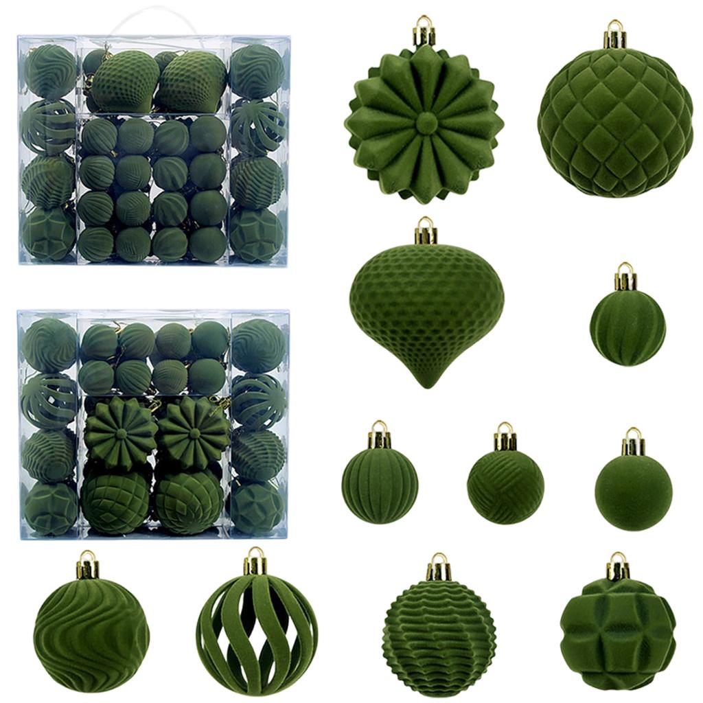 48pcs Flocked Christmas Balls 4/6/8cm Plastic Ball Decorations Set