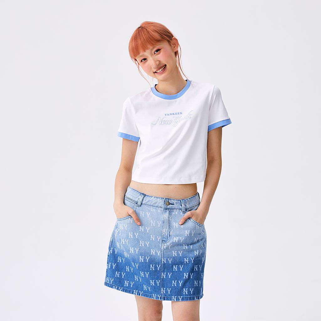 New MLB Preppy Style Collection New York Yankees SS25 T Shirt Women's Ecru 3FTSV0553-50WHS