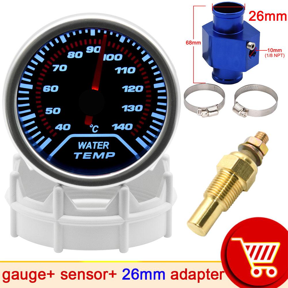 52mm Water Temperature Gauge + Water Temp Sensor 10mm Celsius White LED Light Car Temp Meter Joint Pipe Adapter 26mm ~ 40mm