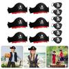12Pcs Skull Print Pirate Costume Accessories Pirate Hat with Eyemask for Halloween Kid Birthday, Cosplay, Carnivals