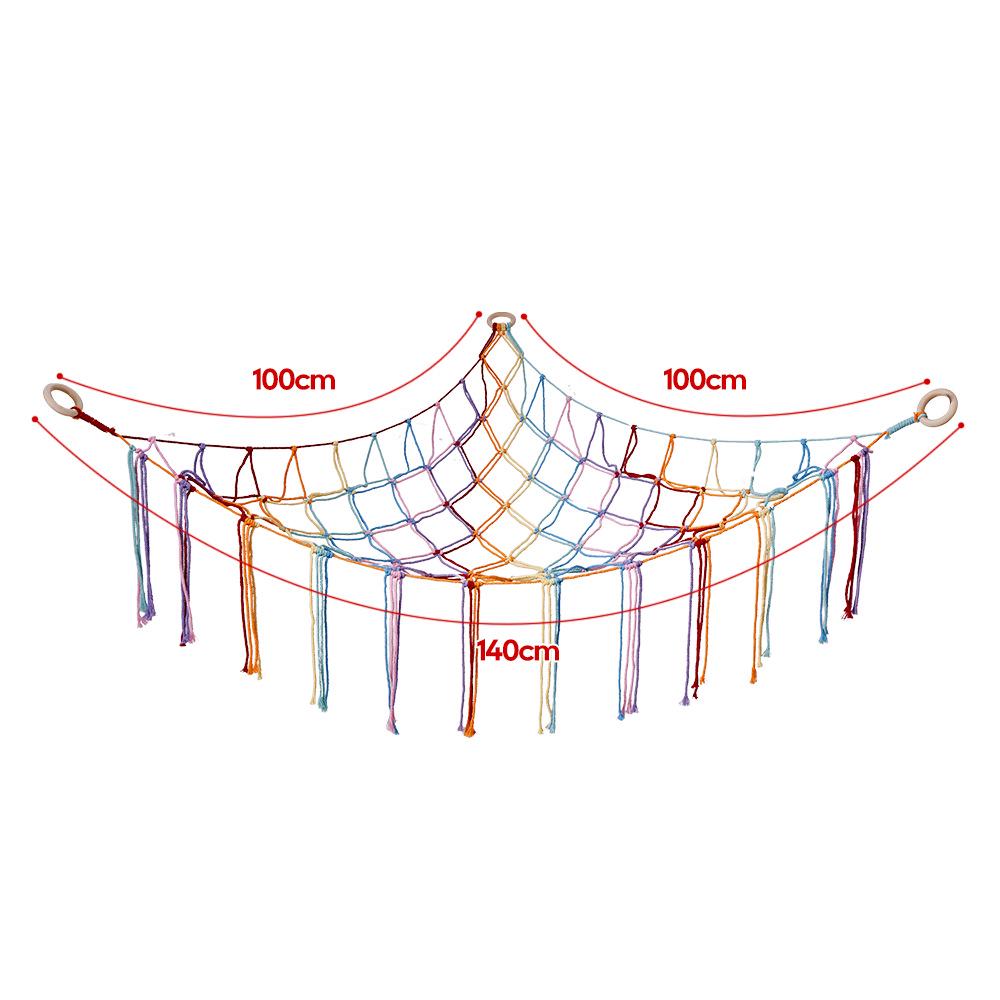 Handmade Cotton Rope Toy Storage Corner Net with Colorful Tassels