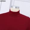 VONDA Women Casual High Neck Long Sleeve Fitted Warm Blouse Tops Undershirts
