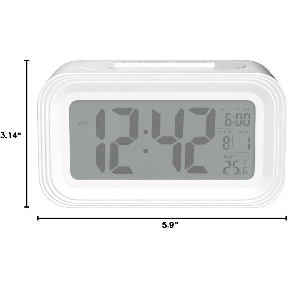 Digital Alarm Clock with Indoor Temperature, Battery Operated,Snooze Model,12/24H Display for Bedrooms Heavy Sleepers Kids Travel Bathroom Desk Smart