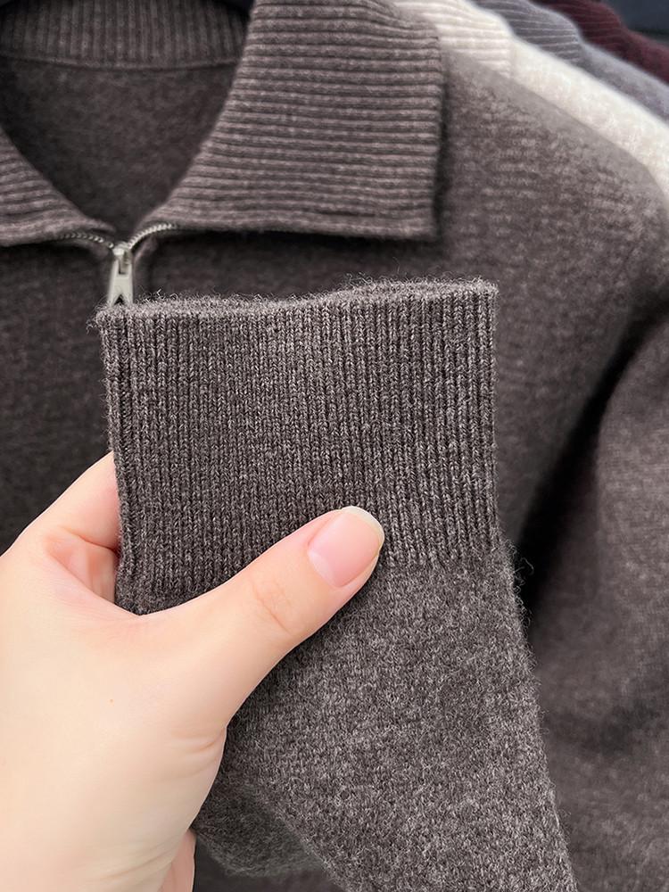 Hengyuanxiang Men's High-End Wool Lapel Zipper Sweater - 2025 Autumn/Winter Thick Knitwear