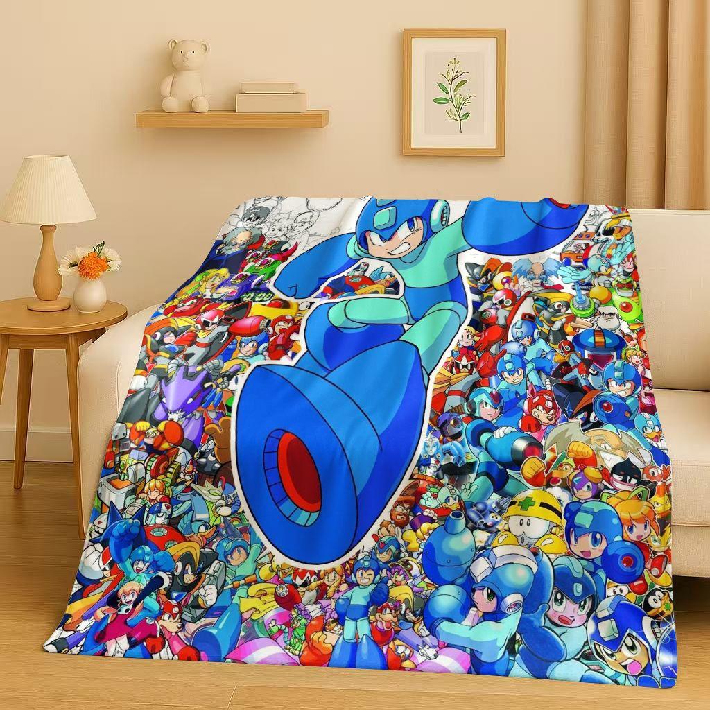 Classic Game Rockman Mega Man Flannel Blanket,Ultra Soft Warm Plush Throw for Home Bedroom Bed Sofa Cover Office Travel Picnic