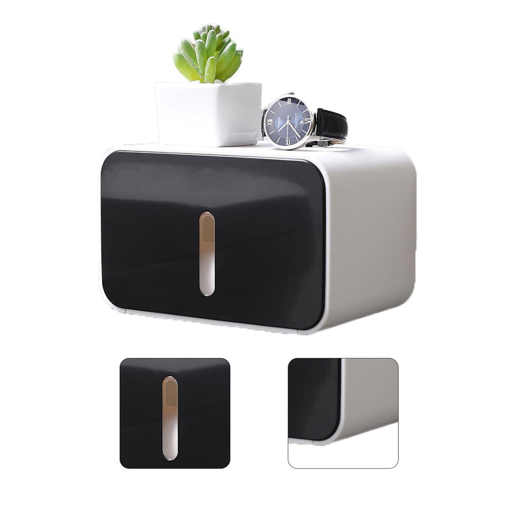 Wall Mounted Tissue Box Dual Paper Outlet Waterproof and Moistureproof Tissue Rack for Bathroom Black